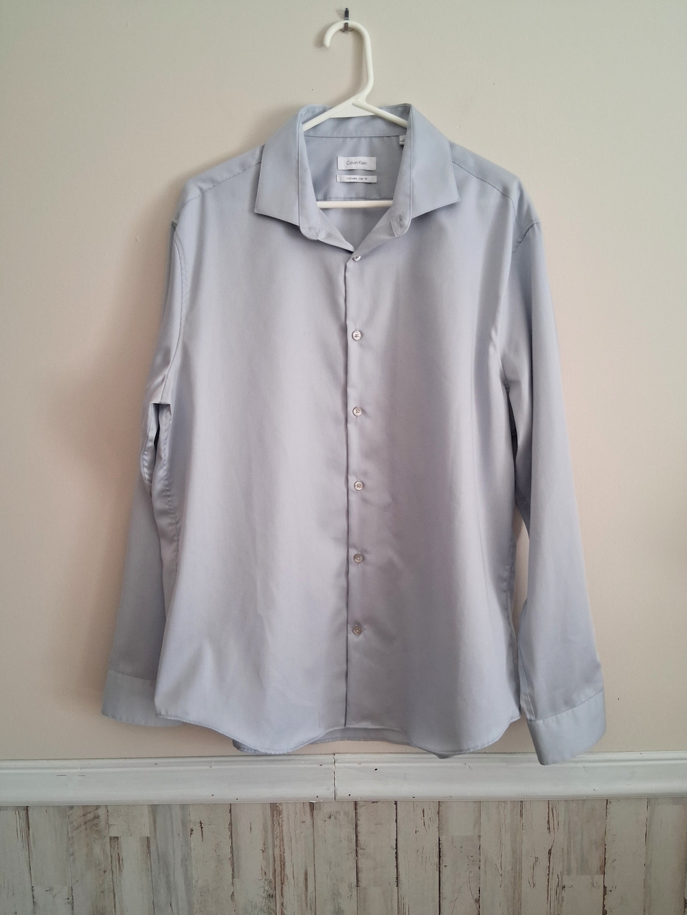 Calvin Klein Long-Sleeve Dress Shirt Cotton Extreme Slim Fit Light Gray Men's XL